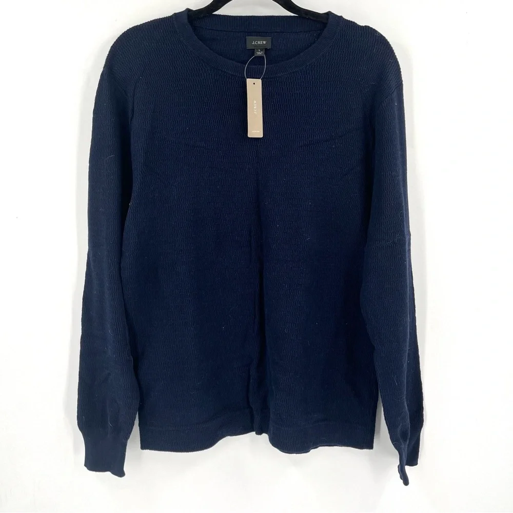 J.CREW 100% Cotton Thermal Knit Sweater Navy Blue Crewneck Pullover NWT Men L
